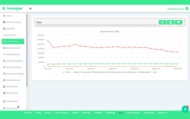 History of brands stat in Branalyzer - All-In-One Brand Analysis Software
