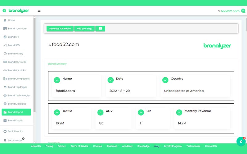 Brand report given by Branalyzer - All-In-One Brand Analysis Software