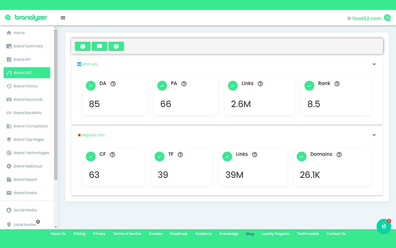 Branalyzer's Brand SEO stats