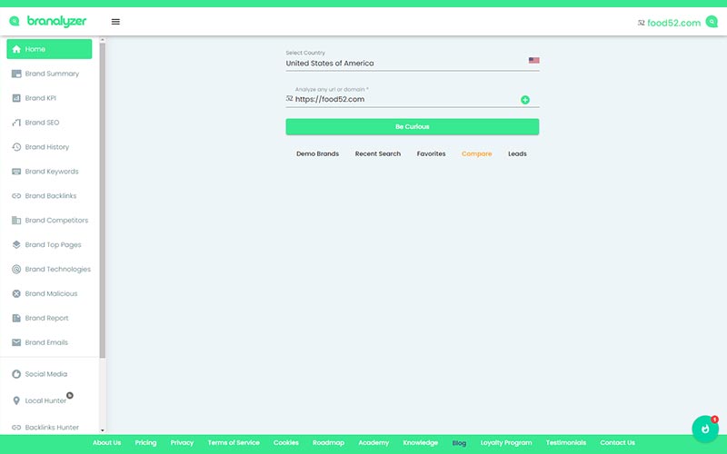Homepage of Branalyzer - All-In-One Brand Analysis Software