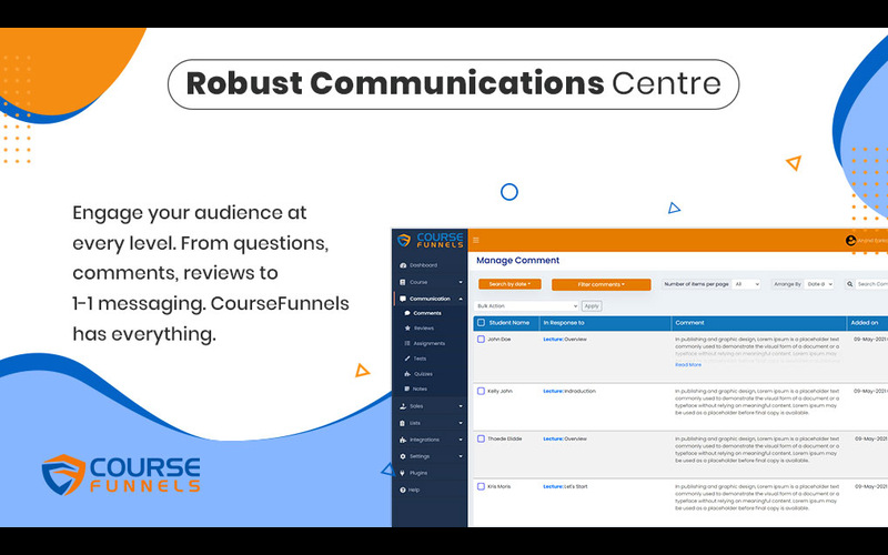 Robust Communications Centre of online course creator