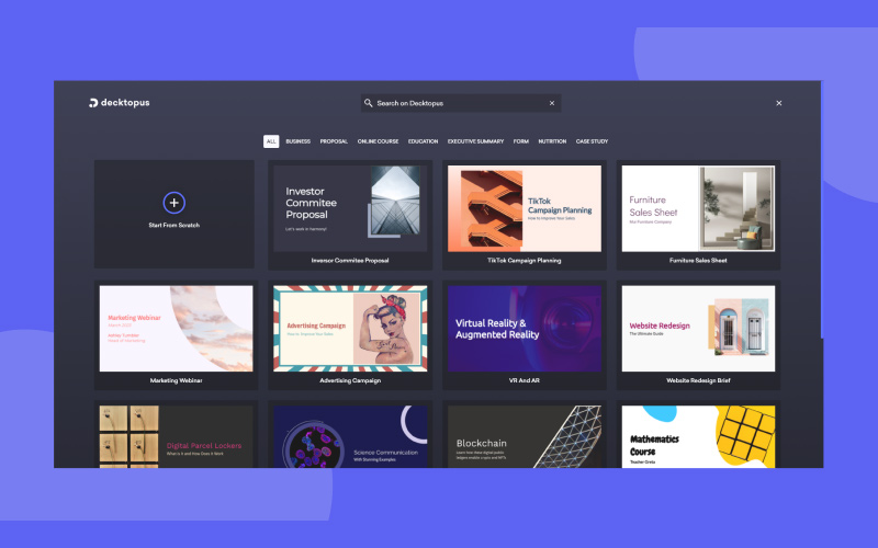 A collage of different templates available in Decktopus