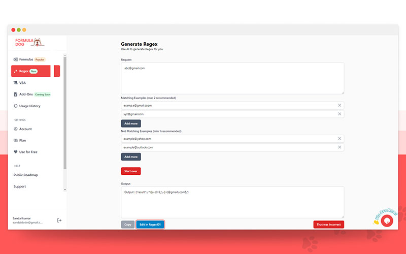 Formula.dog Regex generator