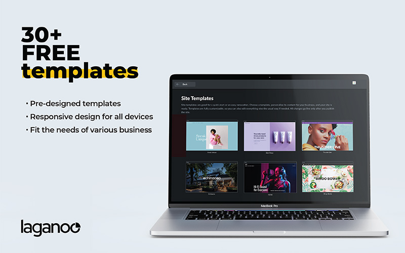 Mockup of a laptop with templates on display