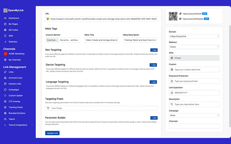 OpenMyLink: meta tags description panel