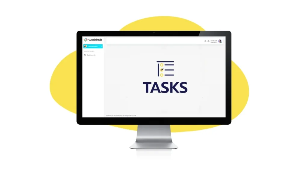 Tasks and dashboard of WorkHub Tasks on display