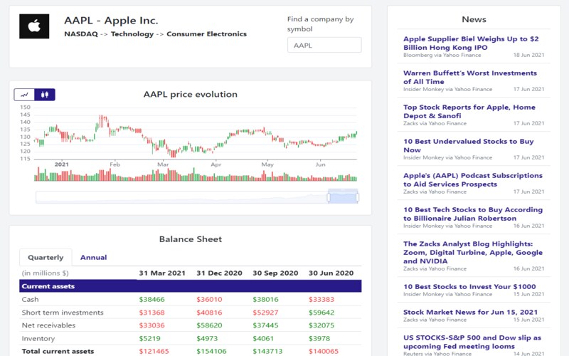 Research section of Statfolio - Stock & ETF Portfolio Tracker