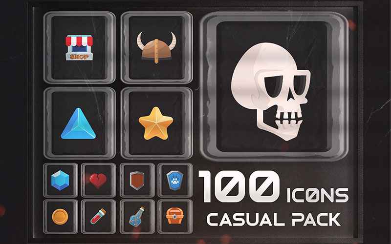 Collage of a number of casual icons for game development