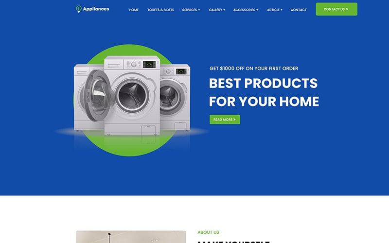 A display of appliances template to make website using website PSD templates