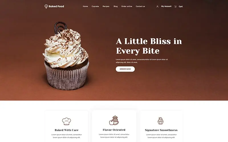 A template of baked food to make website from scratch