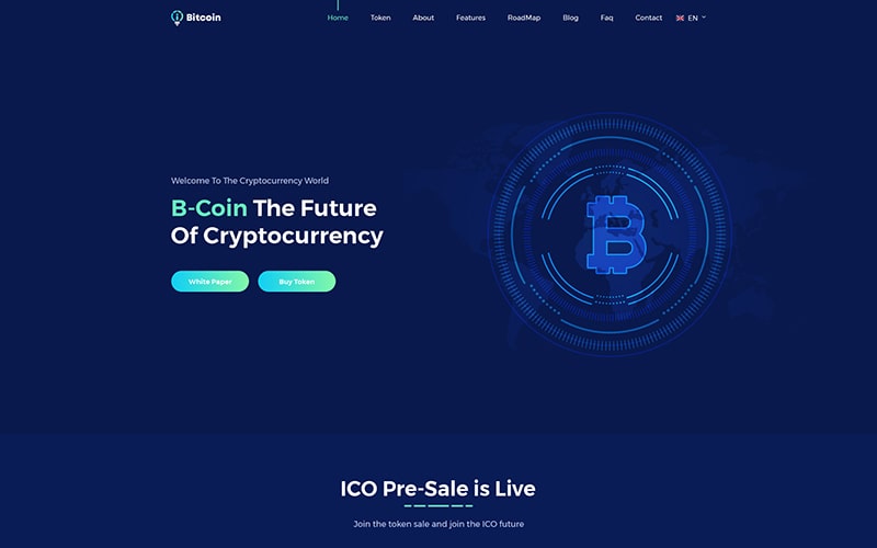 Bitcoin template in display to make a website - website psd templates