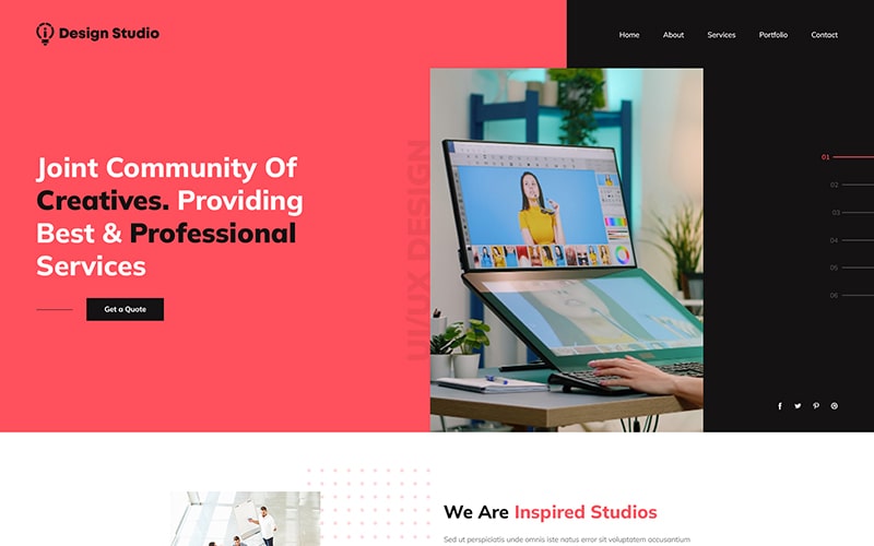 A design studio template used in making website in website PSD templates