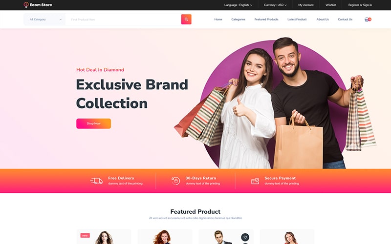 Template for ecomm store by website PSD templates