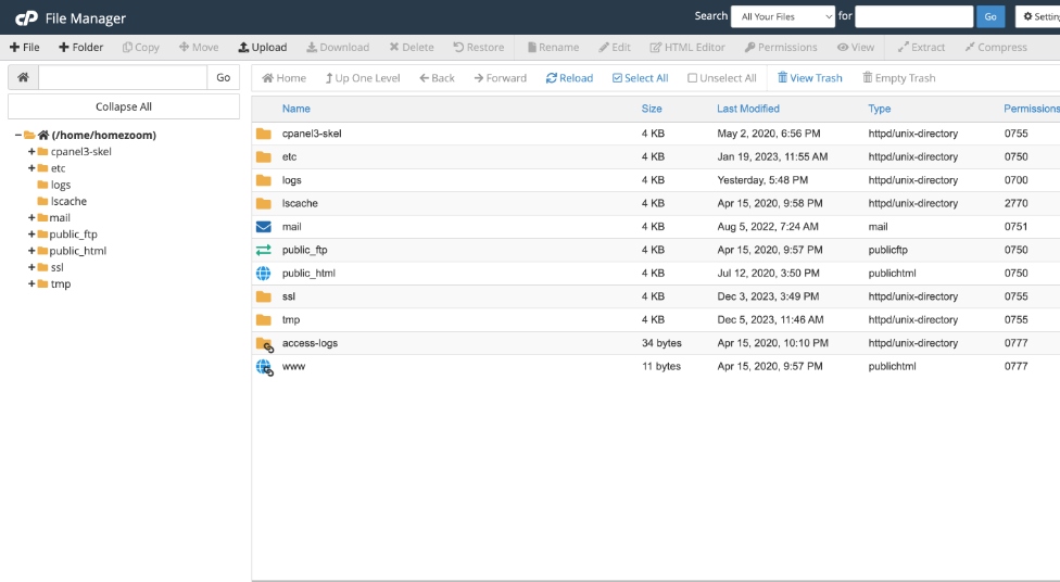 File manager showing all the Data Files stored by the user.