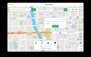 A display of map and teleportation showed from one place to another in this ios gps spoofer