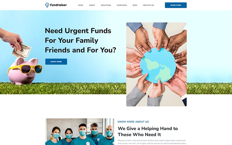 Template for fundraiser website using website PSD templates