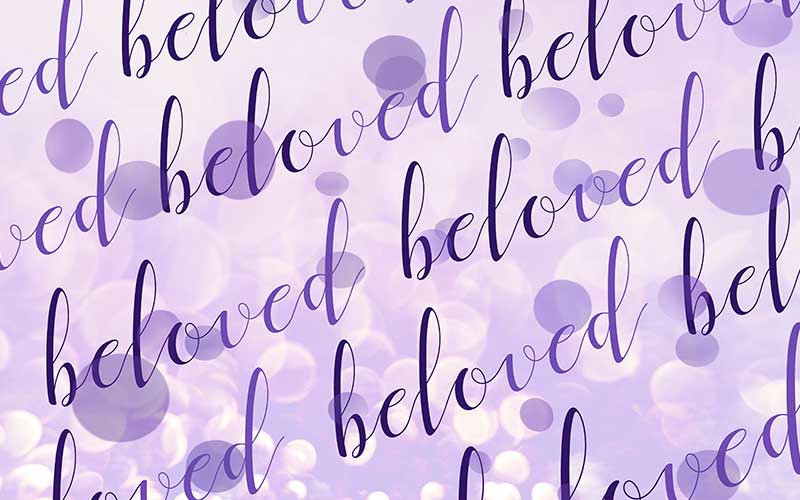 Beloved text on purple background for beautiful backgrounds