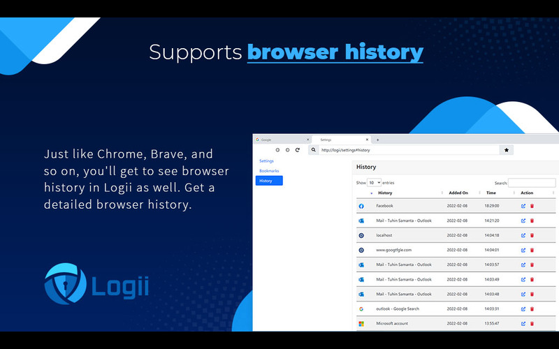 A list of browser history window on Logii Pro