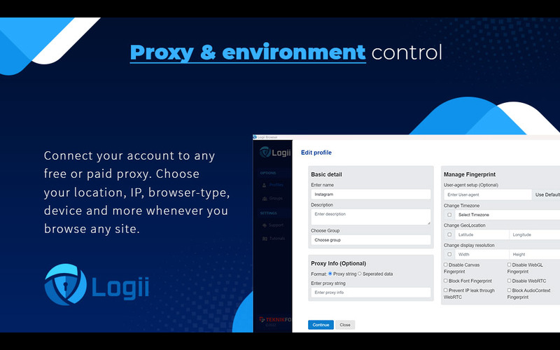 Proxy and edit profile window being displayed with typography