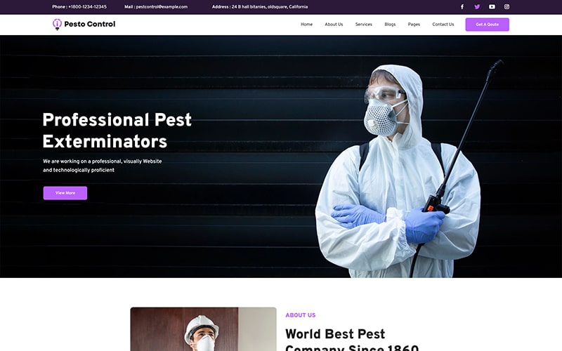 Pest control template to make websites using website PSD templates