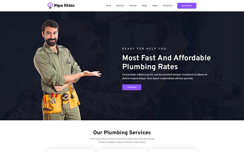 Pipe fitter template used in making website related to pipe fitting - best website psd templates