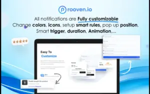 Mockup of laptop and typography on the side explaing about editing the icons in Prooven.io- Best social proof Software