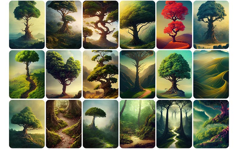 Collage of various trees in 190 Surreal Trees Stock Photos