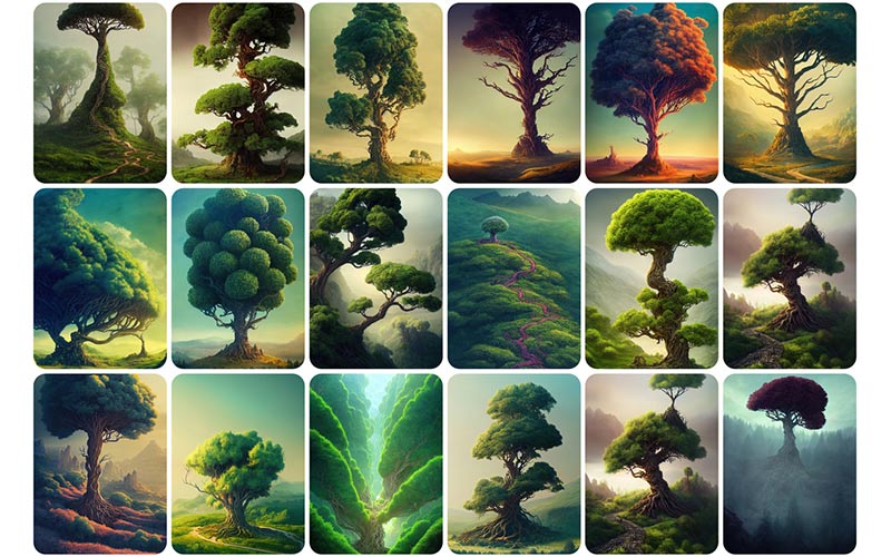 A collage of tree images for 190 Surreal Trees Stock Photos