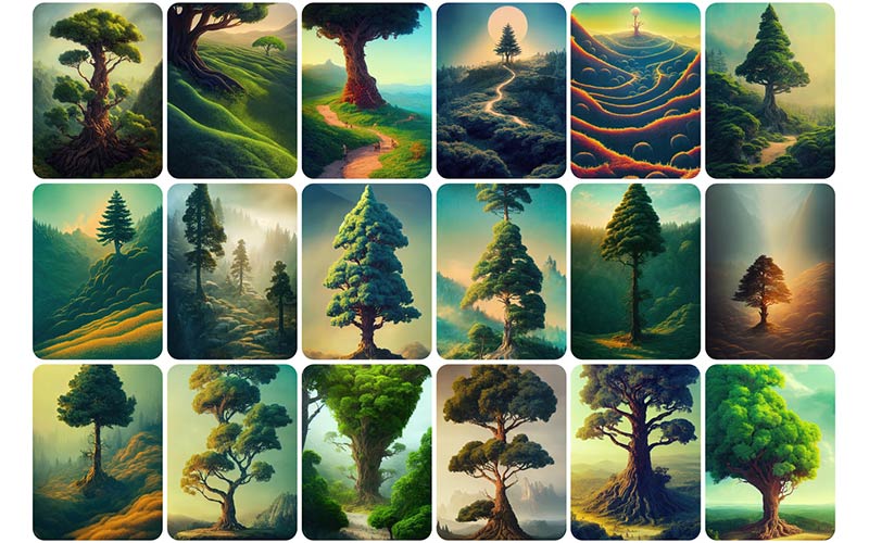 Tree images of various trees made into a collage