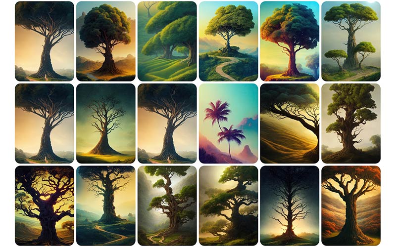 Collage of trees for 190 Surreal Trees Stock Photos