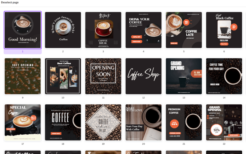 A collage of templates related to coffee in - canva social media pack
