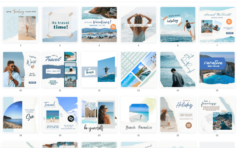 A collage of templates related to vacation in Social Media Templates pack