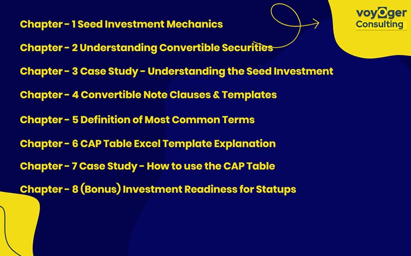 The chapters included in this Startup Investment & Modelling course - startup company investment tactics