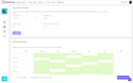 Availability settings in WorkHub Scheduling
