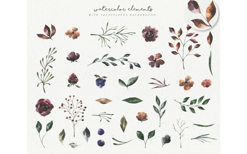 Watercolor elements included in this bundle
