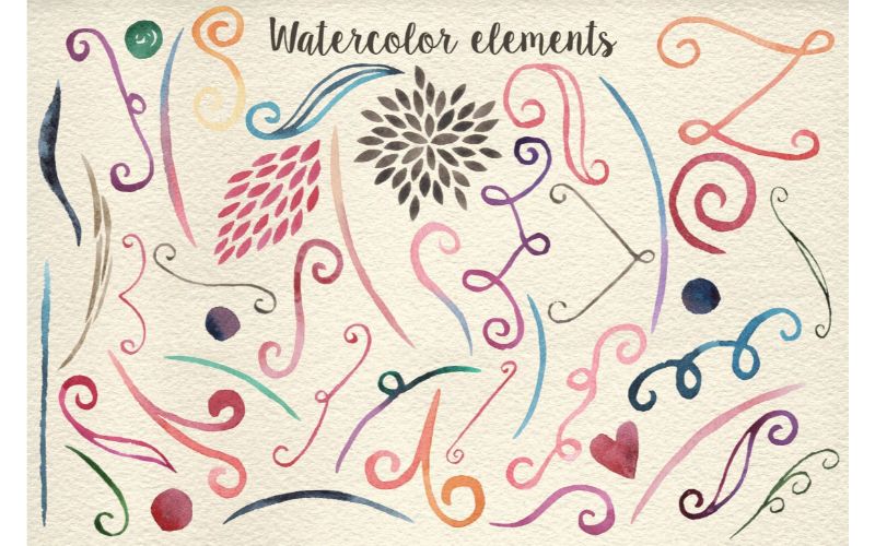Watercolor elements designs with typography