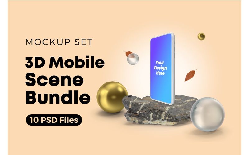 A mockup of a phone kept vertically on a rock in The Ultimate Branding Mockups Bundle
