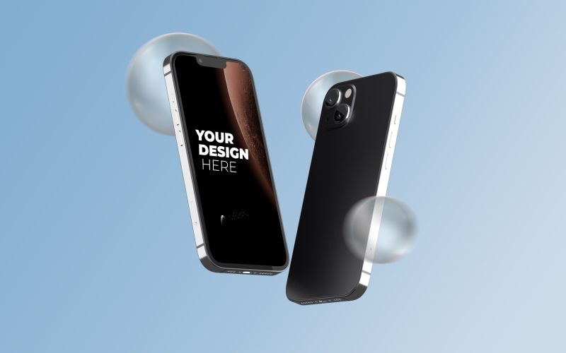 A mockup of two iPhones in The Ultimate Branding Mockups Bundle