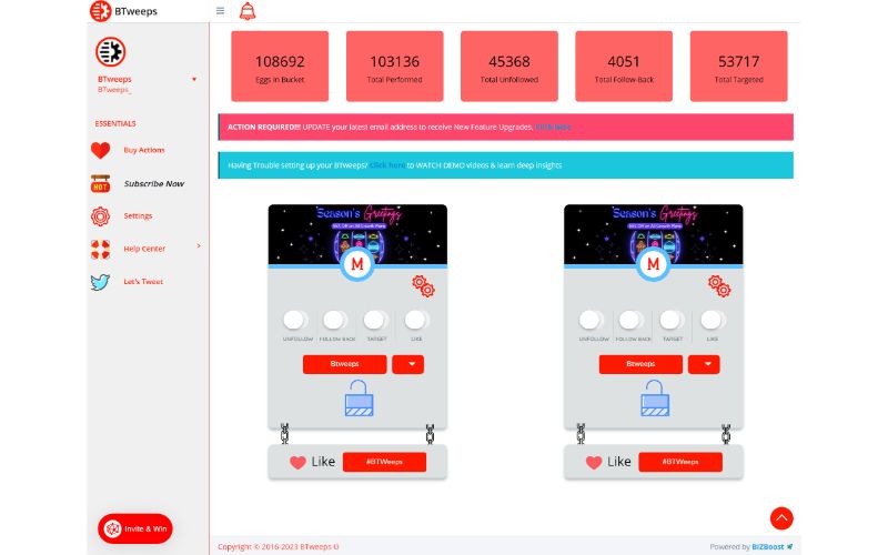 The controls window of this Twitter Automation Tool