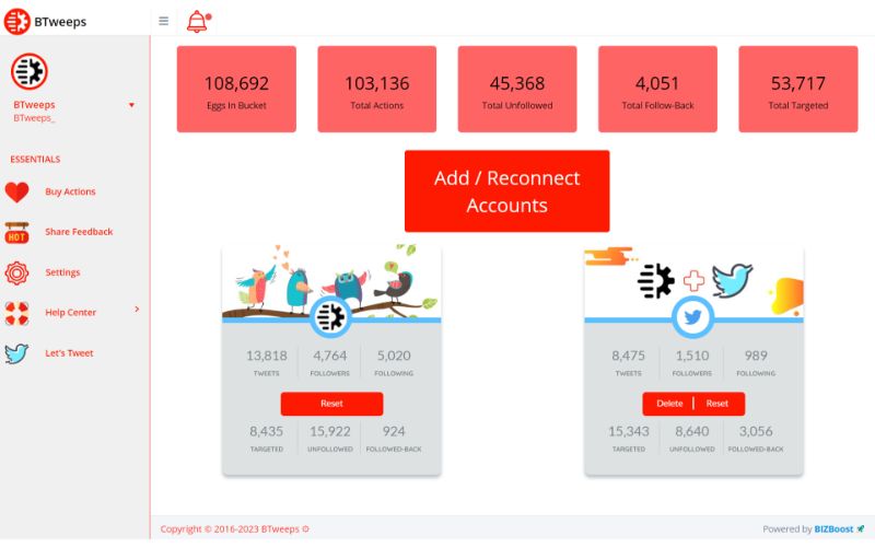 The settings window of BTweeps