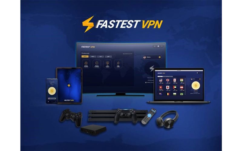 FastestVPN Banner with phone, tablet, desktop, laptop in background