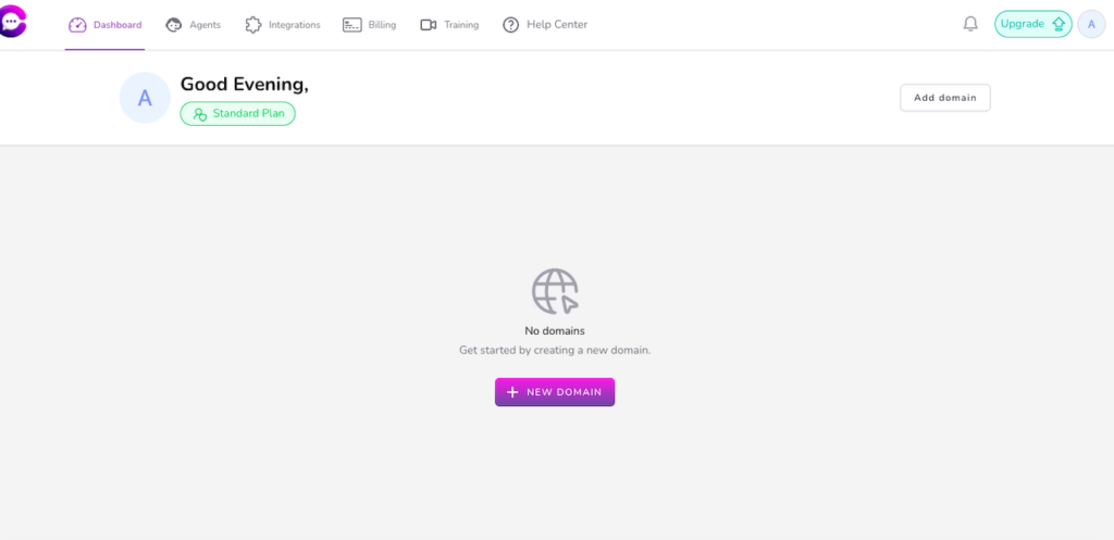 Dashboard of Goo.Chat with Greeting