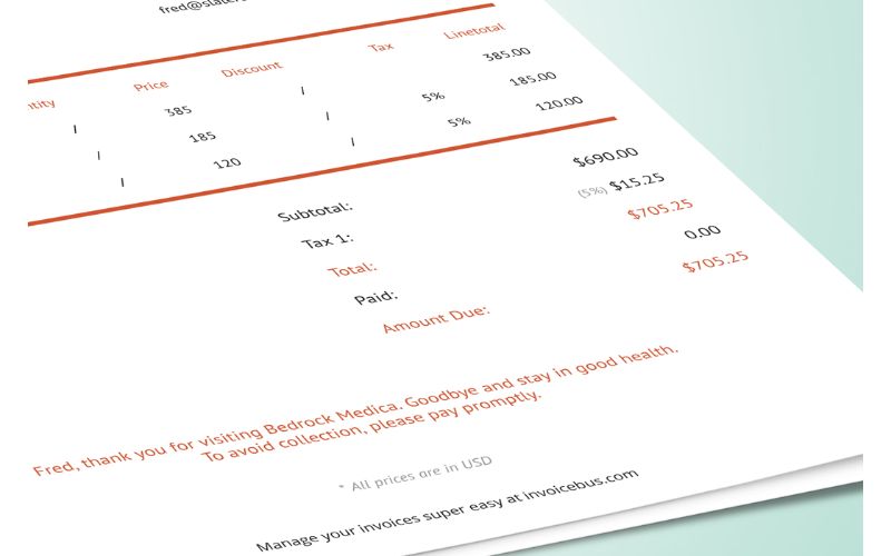 A mockup of invoice template