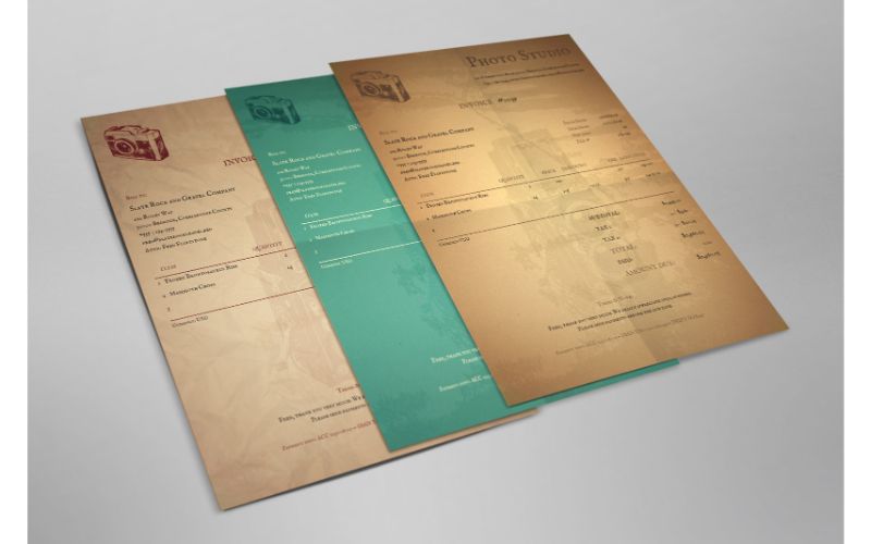 A collection of retro looking invoice mockups