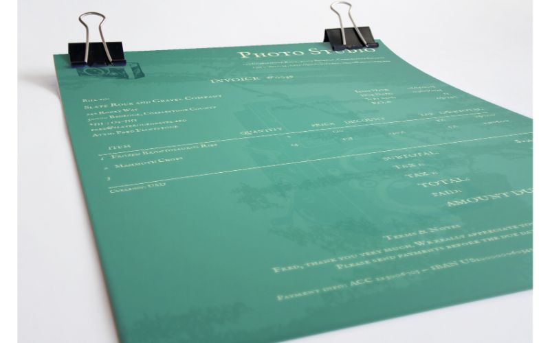 A green colored retro looking invoice mockup in best invoice templates bundle