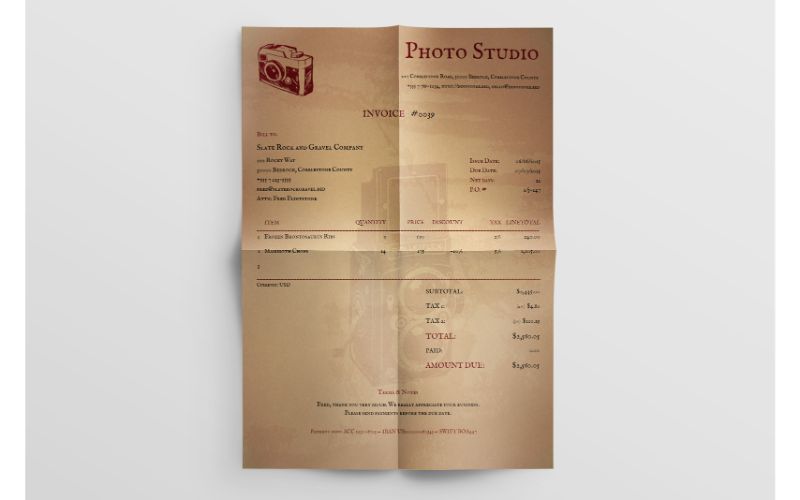 A mockup of retro invoice template with creases