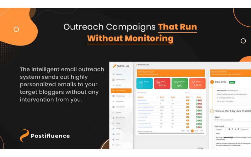 Feature of Postifluence Pro that tells to outreach campaigns