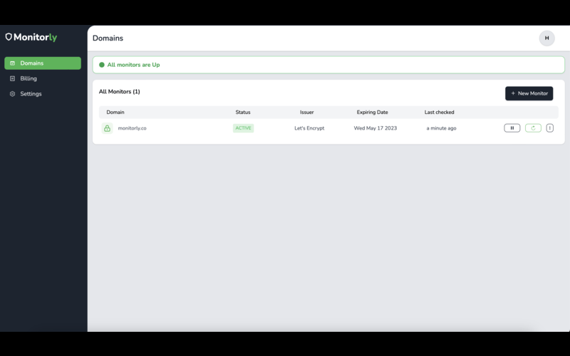 Monitorly - Domain user interface