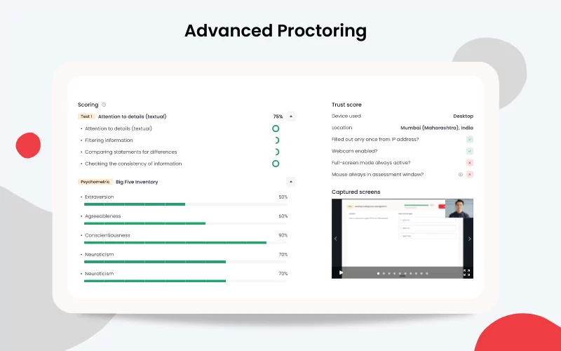 This image displays the advanced proctoring of this talent assessment tool