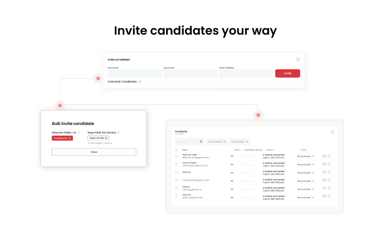 This image displays how this talent assessment tool allows you to invite candidates your way